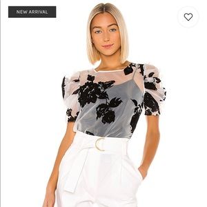 Floral Puff Sleeve Top - Black and White
